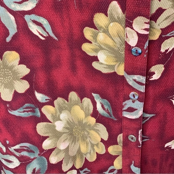 Izod Sleeveless Floral Silk Blouse Size 6 Button Front Burgundy Cream and Sage - Picture 5 of 6